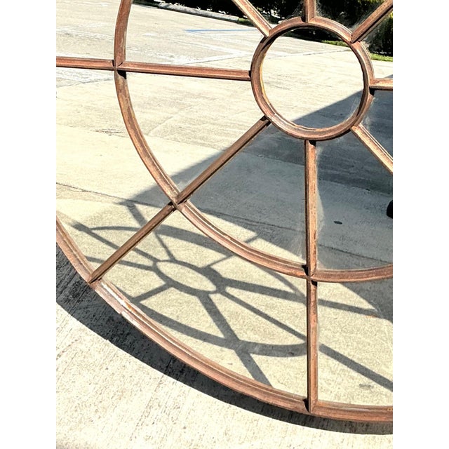 Vintage Round Wrought Iron Large Windowpane Mirror For Sale - Image 13 of 16