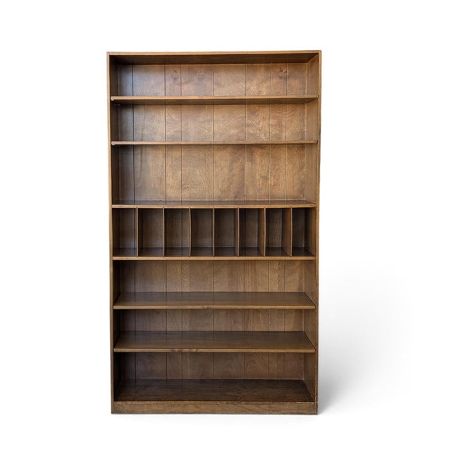Modern 1970s Japanese Veneered-Plywood Bookcase With Adjustable Shelves and Dividers For Sale - Image 3 of 18