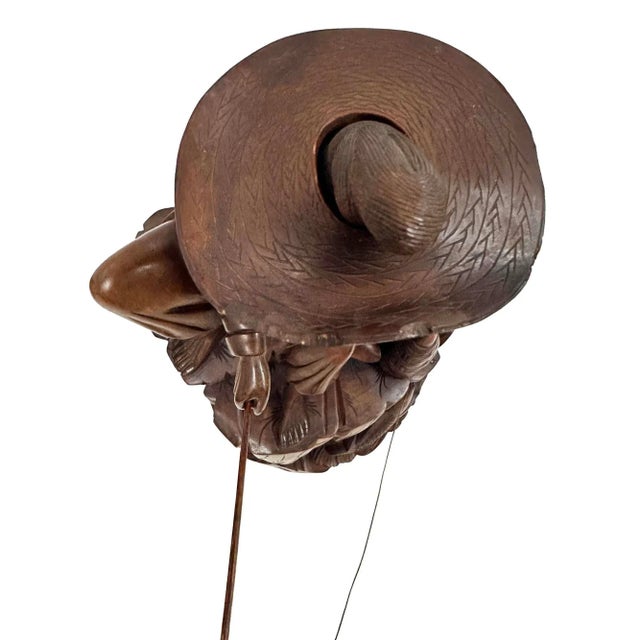 Mid-20th Century Chinese Wooden Carved Jiang Taigong Fishing Statue For Sale - Image 11 of 13