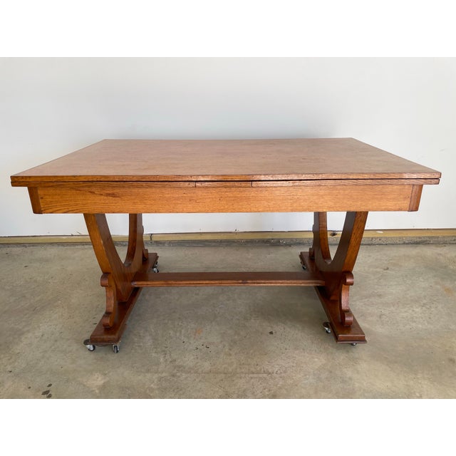 1950s Signed and Dated Midcentury French Oak Trestle Table For Sale - Image 6 of 8