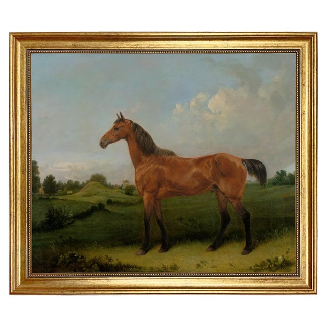English "Bay Horse in a Field" Contemporary Reproduction Print on Canvas, Framed 23-1/2" X 27-1/2" For Sale - Image 3 of 3