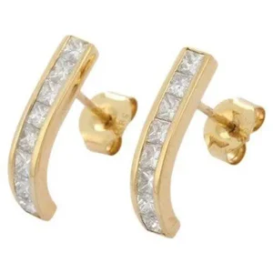 Mid 20th Century Inspired Diamond Bar Stud Earrings in 14k Yellow Gold- 2 Pieces