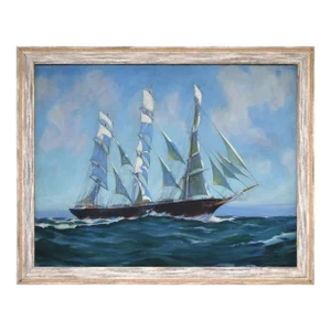 Large Vintage Mid Century Nautical Clipper Ship Seascape Painting Oil on Canvas