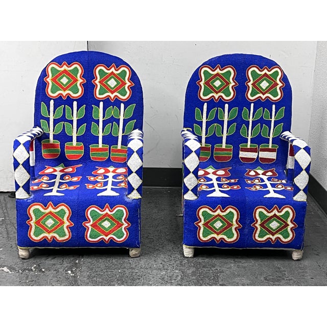 Nigerian Yoruba Tribal Hand Beaded Chairs From Luingisa African Gallery