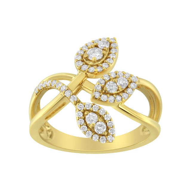 Complement your outfit with this beautiful leaf ring design. Created in 10k yellow gold, this ring features 1/2ct TDW of...