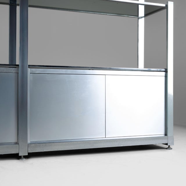 Steel Bookcase with Glass Shelves, 1970s For Sale - Image 3 of 12