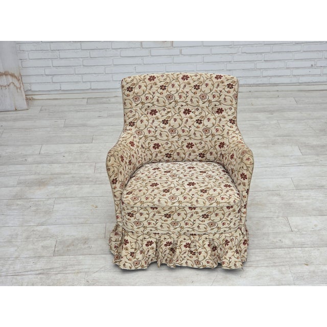 Danish Armchair in Jacquard Fabric and Ash Legs, 1970s For Sale - Image 6 of 18