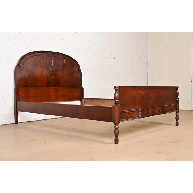 Berkey & Gay Berkey & Gay Style Antique French Regency Louis XVI Burled Walnut Full Size Bed, Circa 1920s For Sale - Image 4 of 8