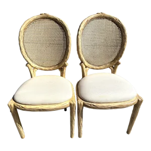 Faux Bois Cane Back Dining Chairs-A Pair