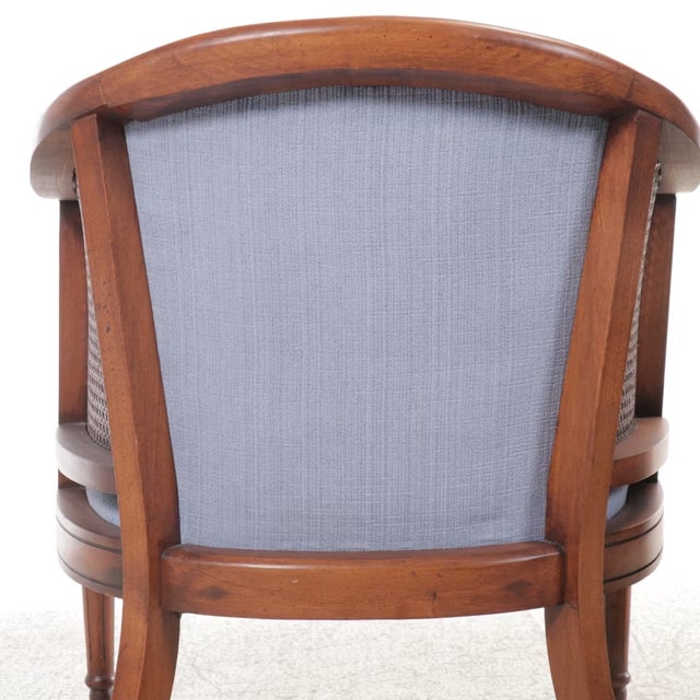 1990s Cane and Upholstered Club Accent Barrel Chairs a Pair For Sale - Image 15 of 17