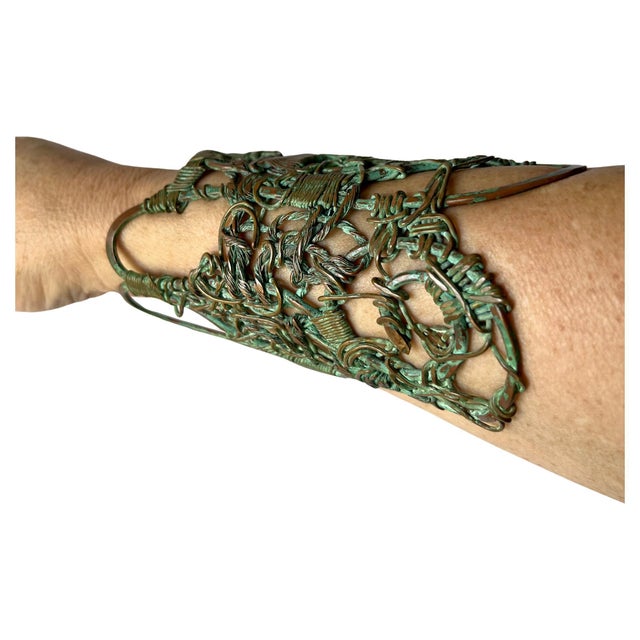 Alex and Lee Artisan Handmade Patinated Hammered Woven Brass Copper Wire Cuff For Sale In Palm Springs - Image 6 of 7