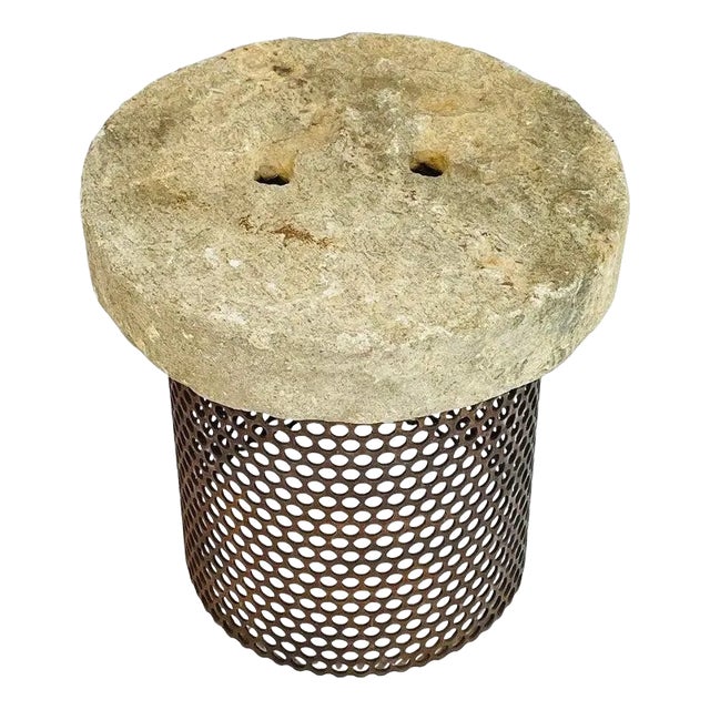 1960s Brutalist Style End Table With Pierced Steel Base & Soapstone Top For Sale