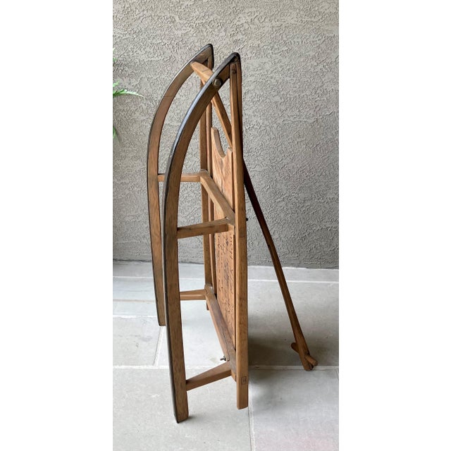 Circa 1920 Solid Hickory Wood & Metal Transport Sled With Moveable Pull Handle For Sale - Image 10 of 18