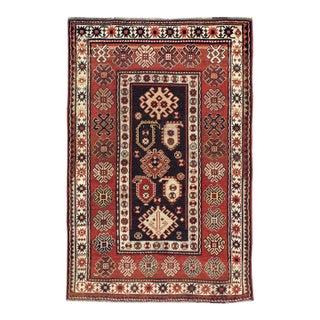 Early 20th Century Handmade Caucasian Kazak Throw Rug For Sale