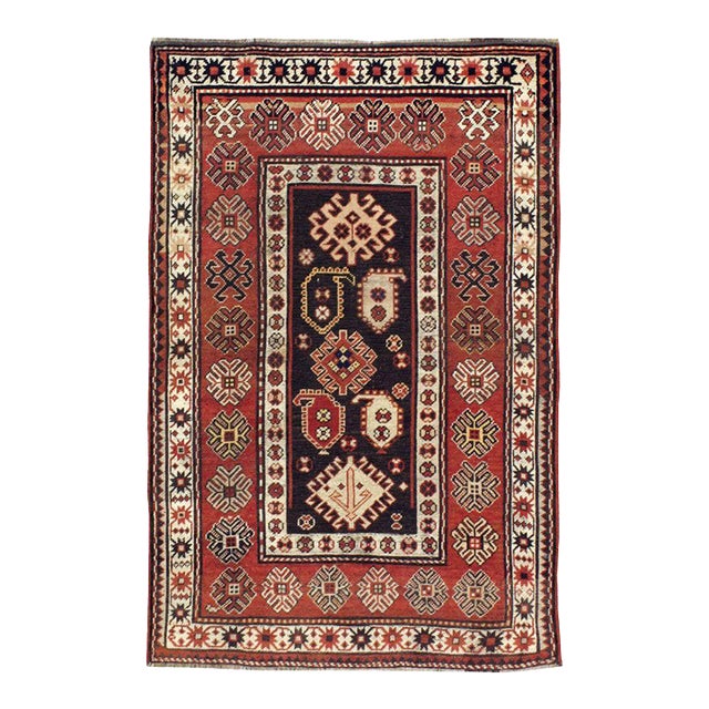 Early 20th Century Handmade Caucasian Kazak Throw Rug For Sale