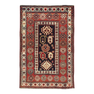 Early 20th Century Handmade Caucasian Kazak Throw Rug