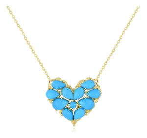Nina Zhou Fantasy 4.40ctw Turquoise Heart Pendant Necklace in 14k Yellow Gold