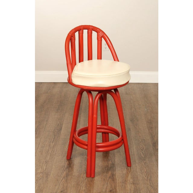 Mid-Century Modern Vogue Rattan Manufacturing Co. Set of Three Rattan Swivel Bar Stools For Sale - Image 3 of 12