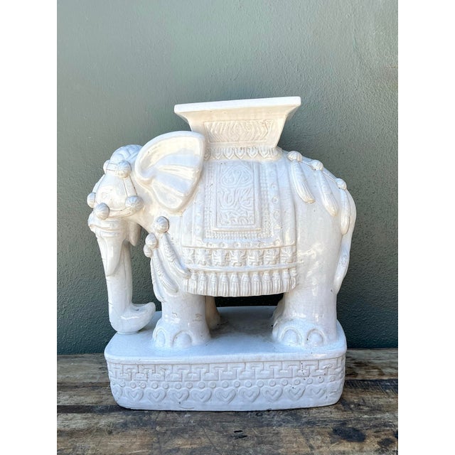 Vintage Glazed Ceramic Elephant Low Stool For Sale - Image 4 of 12