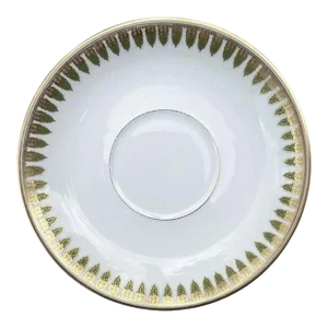 Mid 20th Century Theodore Haviland Gilt Green and Gold Trinket Dish or Saucer - Limoges France