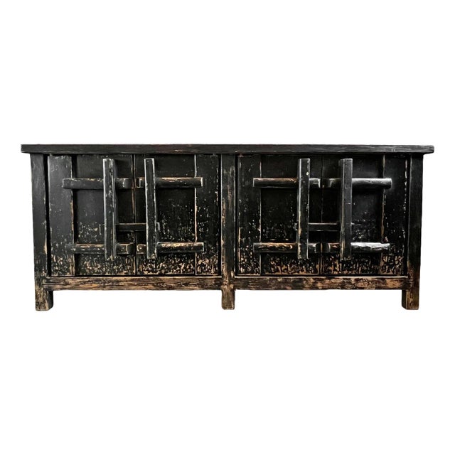 Vintage Black Elm Worn Sideboard Credenza For Sale