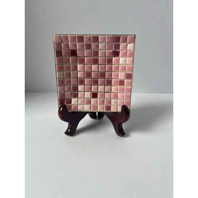Mid-Century Modern MCM Blush Pink Mosaic Tile Trivet / Decorative Tile Object, 5” Square For Sale - Image 3 of 7