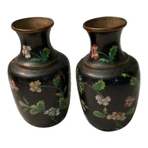 1950s Vintage Brass Chinese Cloisonne Miniature Vases- Set of 2