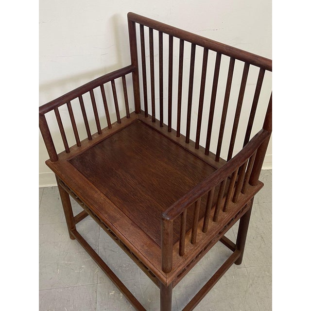 1970s Antique Official’s Arm Chair Wooden Huanghuali Style Spindle Back. Walnut Tone For Sale In Seattle - Image 6 of 9