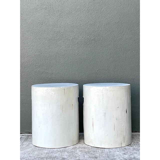 Contemporary Vintage White Ceramic Low Stools - Pair For Sale - Image 3 of 12