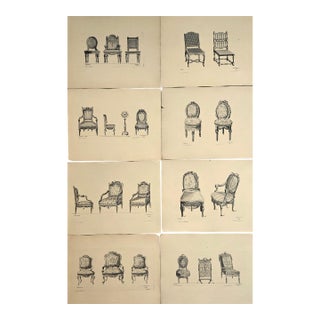 Very Rare-1878 -Set of 8- French Antique Interior Furniture Design Lithographs-Chairs, Documentaion For Sale