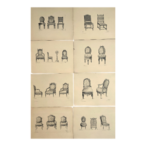 Very Rare-1878 -Set of 8- French Antique Interior Furniture Design Lithographs-Chairs, Documentaion