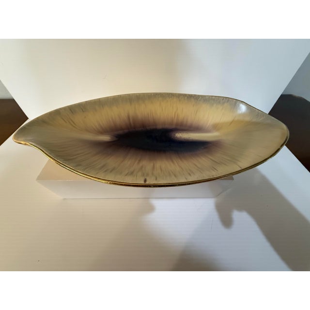 Ceramic Mid-Century West German Pottery Leaf Dish With Gold Rim For Sale - Image 7 of 8