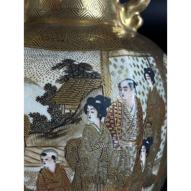 Exceptional hand-painted Japanese Satsuma vase from the late Meiji period (circa 1880–1910), attributed to the renowned...