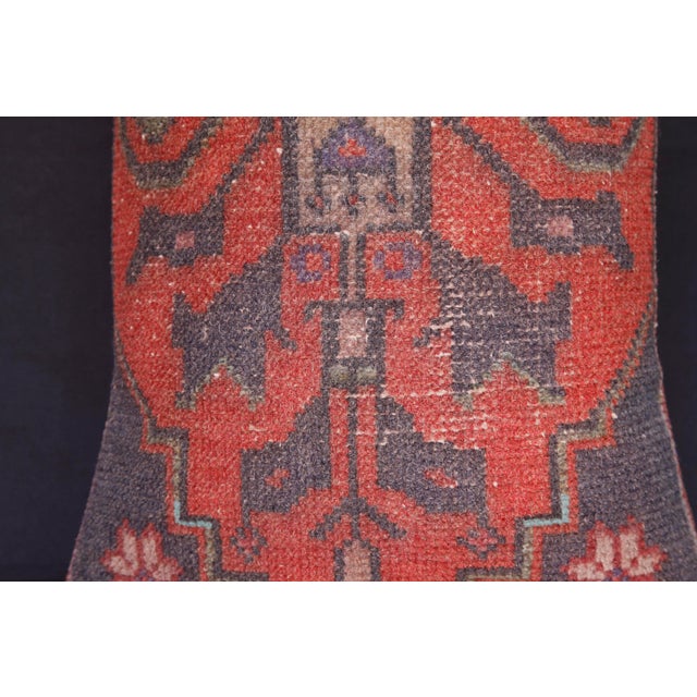 Textile Antique-Style Turkish Oushak Rug Pillow – Handwoven Tribal Lumbar Cushion -15'' X 17'' For Sale - Image 7 of 12
