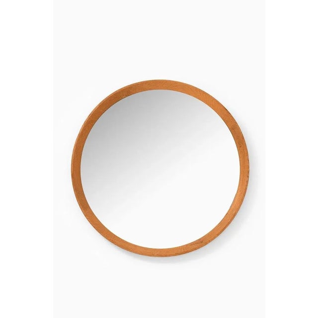 Round Mirror in Oak, 1950s For Sale - Image 4 of 5