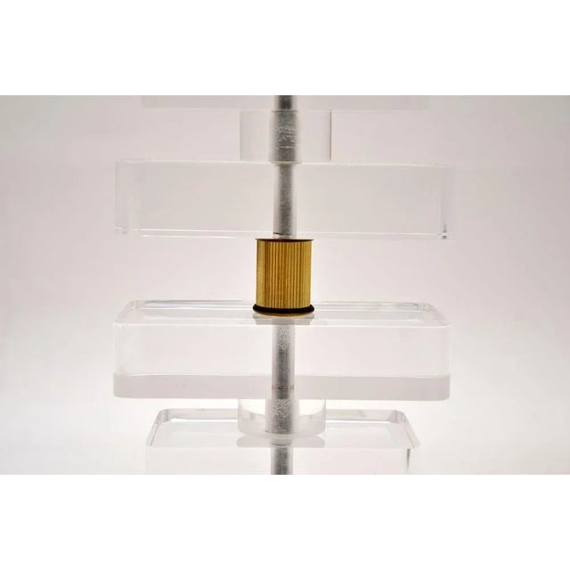 Metal Vintage Acrylic and Brass Table Lamp, 1970 For Sale - Image 7 of 9