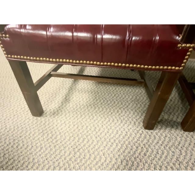 Wood Vintage Georgian Style Burgundy Leather Gainsborough Armchairs Tufted Chesterfield For Sale - Image 7 of 13