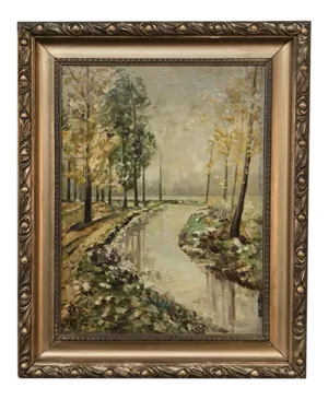 Antique Framed Landscape Oil Painting on Canvas