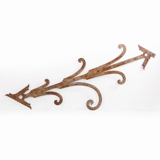 Pair of Monumental French Iron Strap Hinges, Scroll and Arrow Form, C. 1890. For Sale - Image 4 of 8