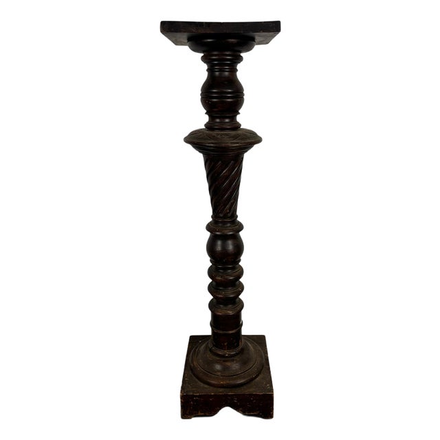 Side Table with Twisted Column in Oak Square Top | Chairish