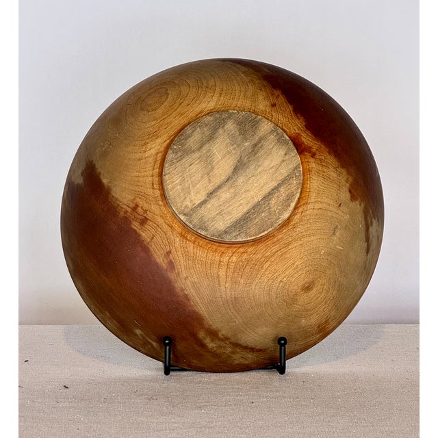 1800s Antique Hand Turned Wooden Bowl With Pedestal Detail For Sale - Image 4 of 5