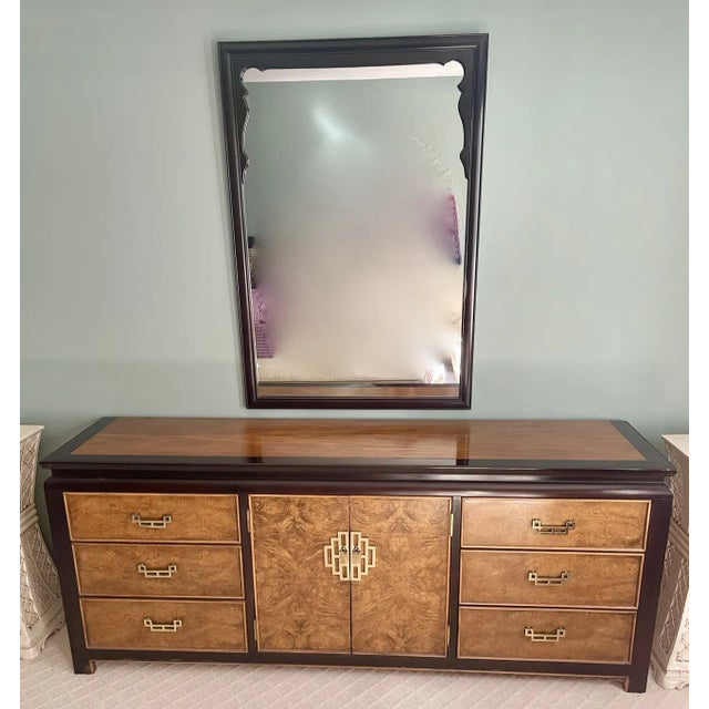 1970s Century Furniture Chin Hua by Raymond K Sabota Black Ebonized Asian Style Mirror For Sale In Boston - Image 6 of 6