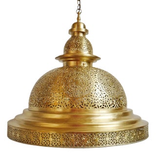 Vintage Brass Bell Pendant Light Large For Sale
