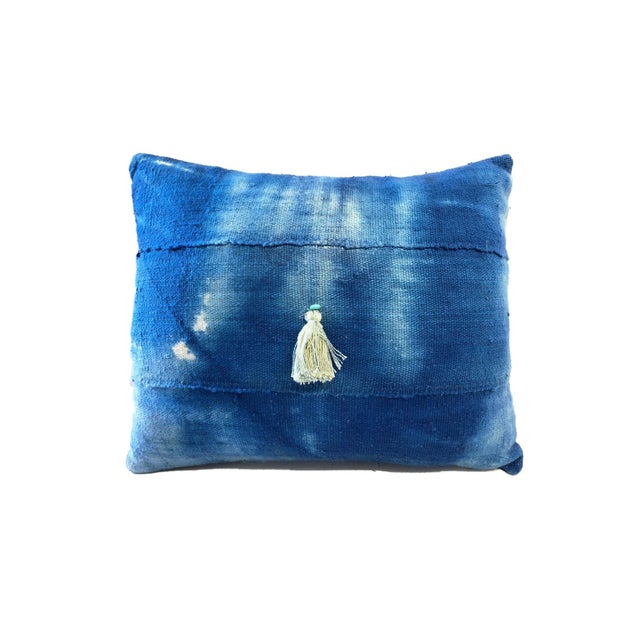 Authentic vintage cotton blue and white mud cloth pillow made from textiles from west Africa. Each is beautifully unique...