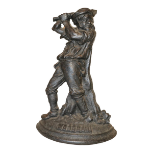 Rare Large Antique 1800's Solid Cast Iron Figural Man With Hatchet Doorstop
