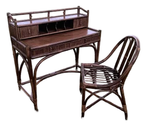 Vintage Bamboo/Rattan Desk and Chair 1960s, Set of 2