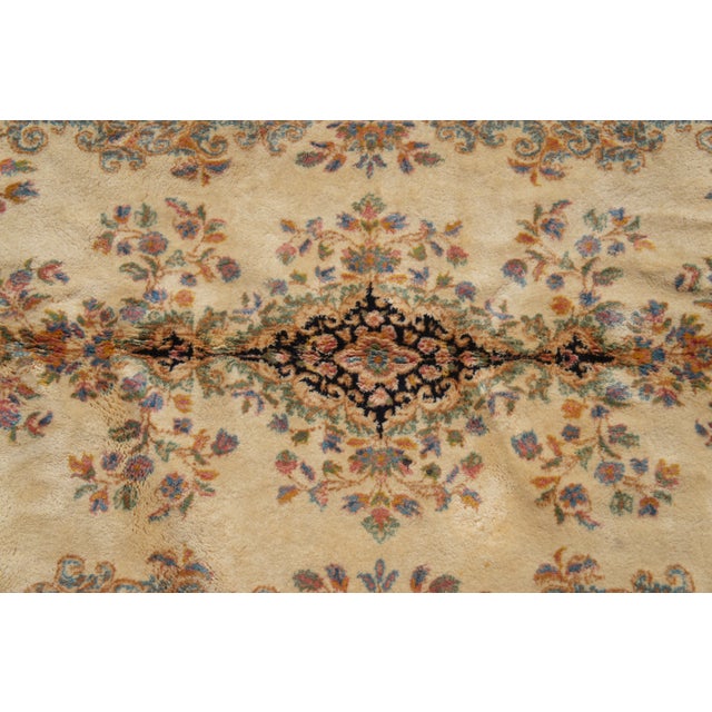 Vintage French Aubusson Hand Knotted Beige & Blue Wool Area Rug 5' X 8.5' For Sale - Image 4 of 12