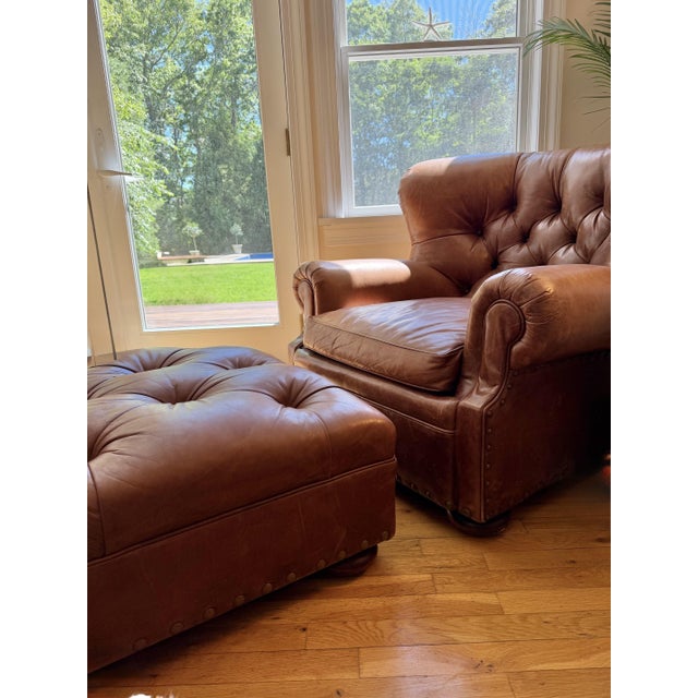 Ralph Lauren Chair and Ottoman Set in Saddle Toned Leather For Sale - Image 13 of 18