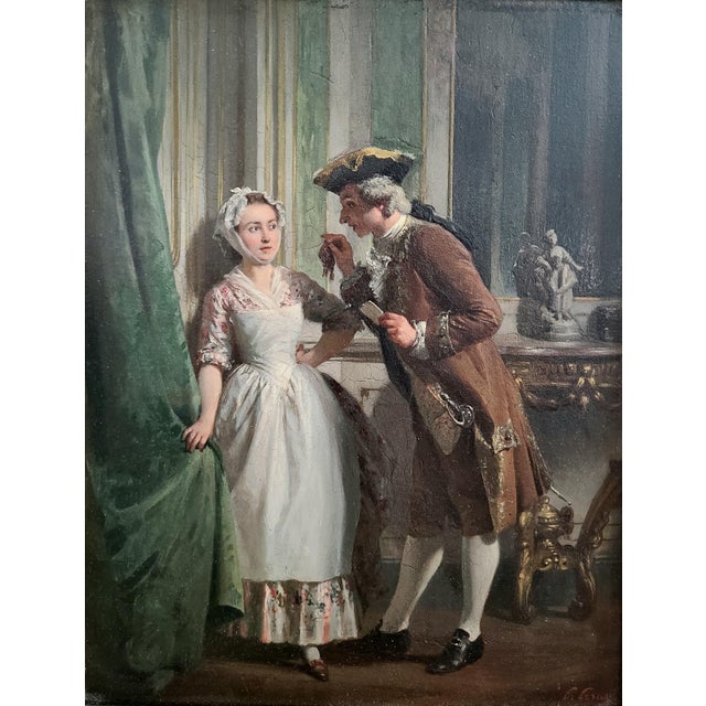 Small 19th century oil painting by French artist Prudent Louis Leray (1820-1879) depicting a wealthy, aristocratic...