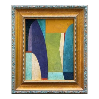 Colorful Contemporary Abstract Oil Painting in Vintage Frame For Sale